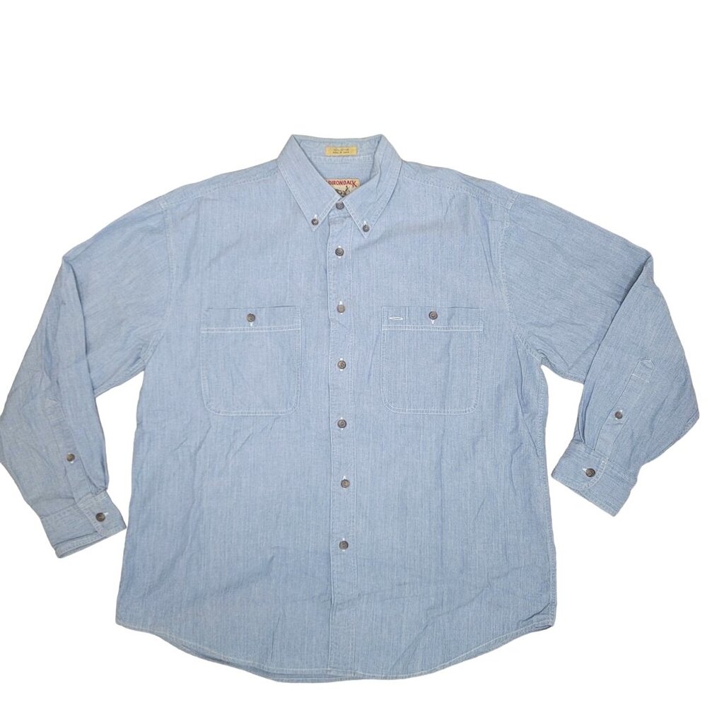 Adirondack Men's Button-Up Chambray denim Shirt With Pockets western casual L
